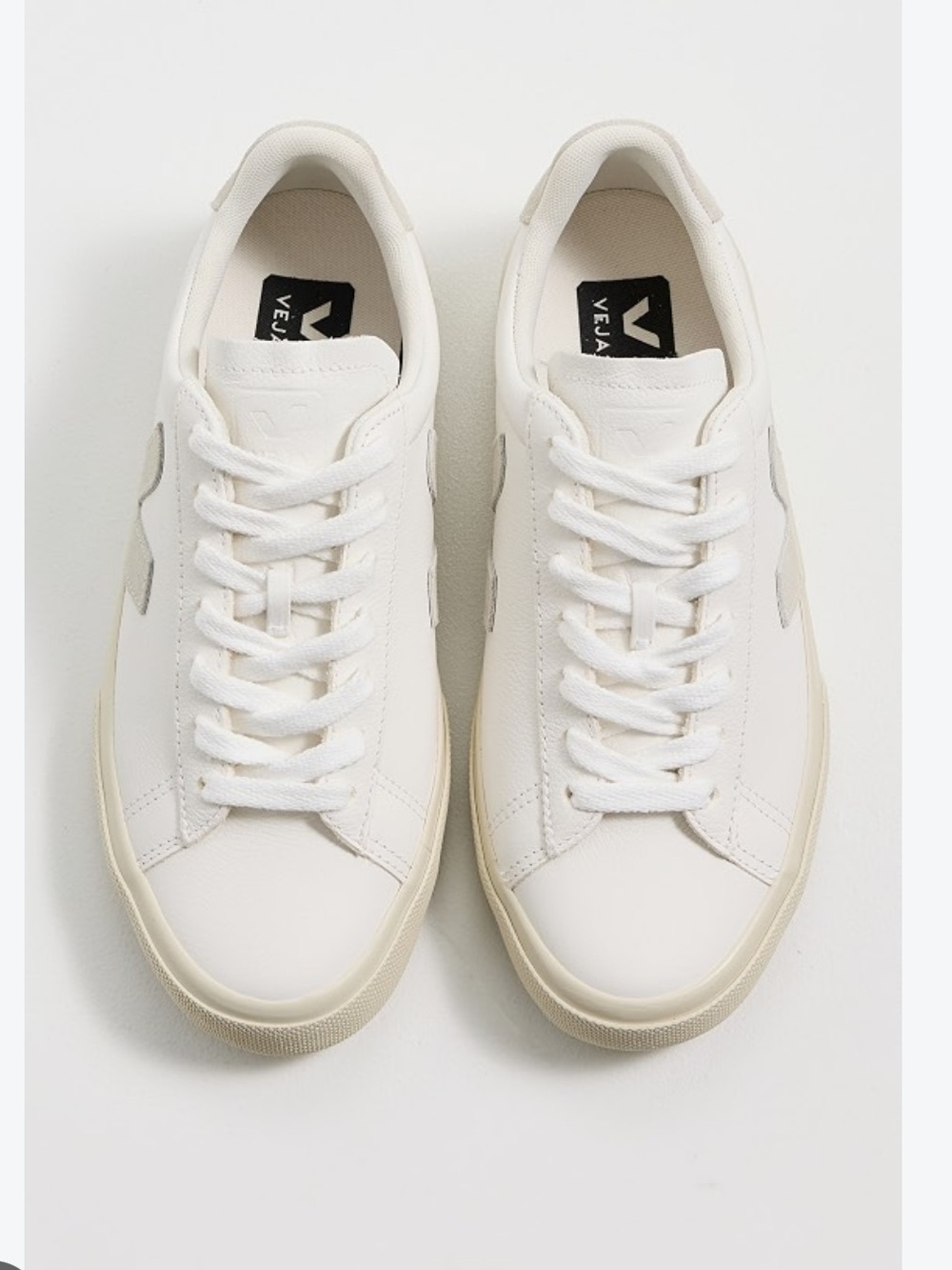 Veja White Leather Low-Top Sneakers with Off-White Sole